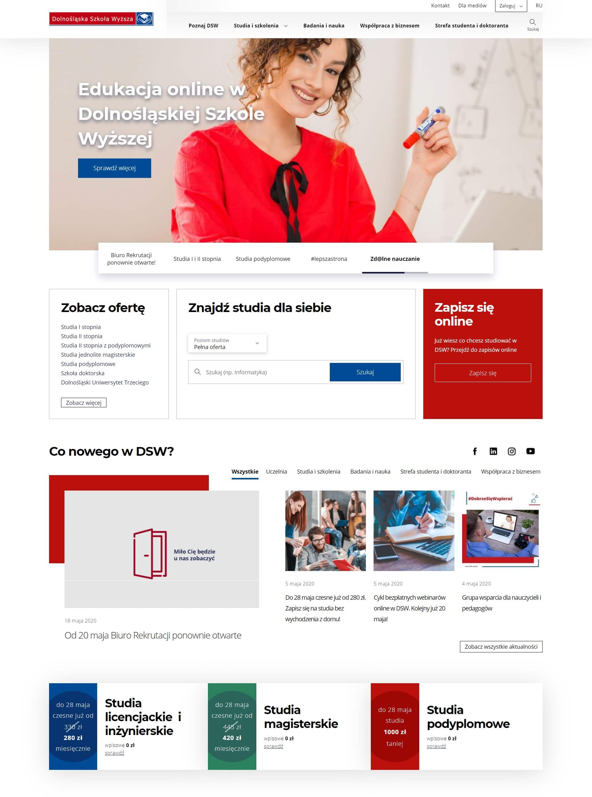 Strona internetowa dla Dolnośląskiej Szkoły Wyższej
