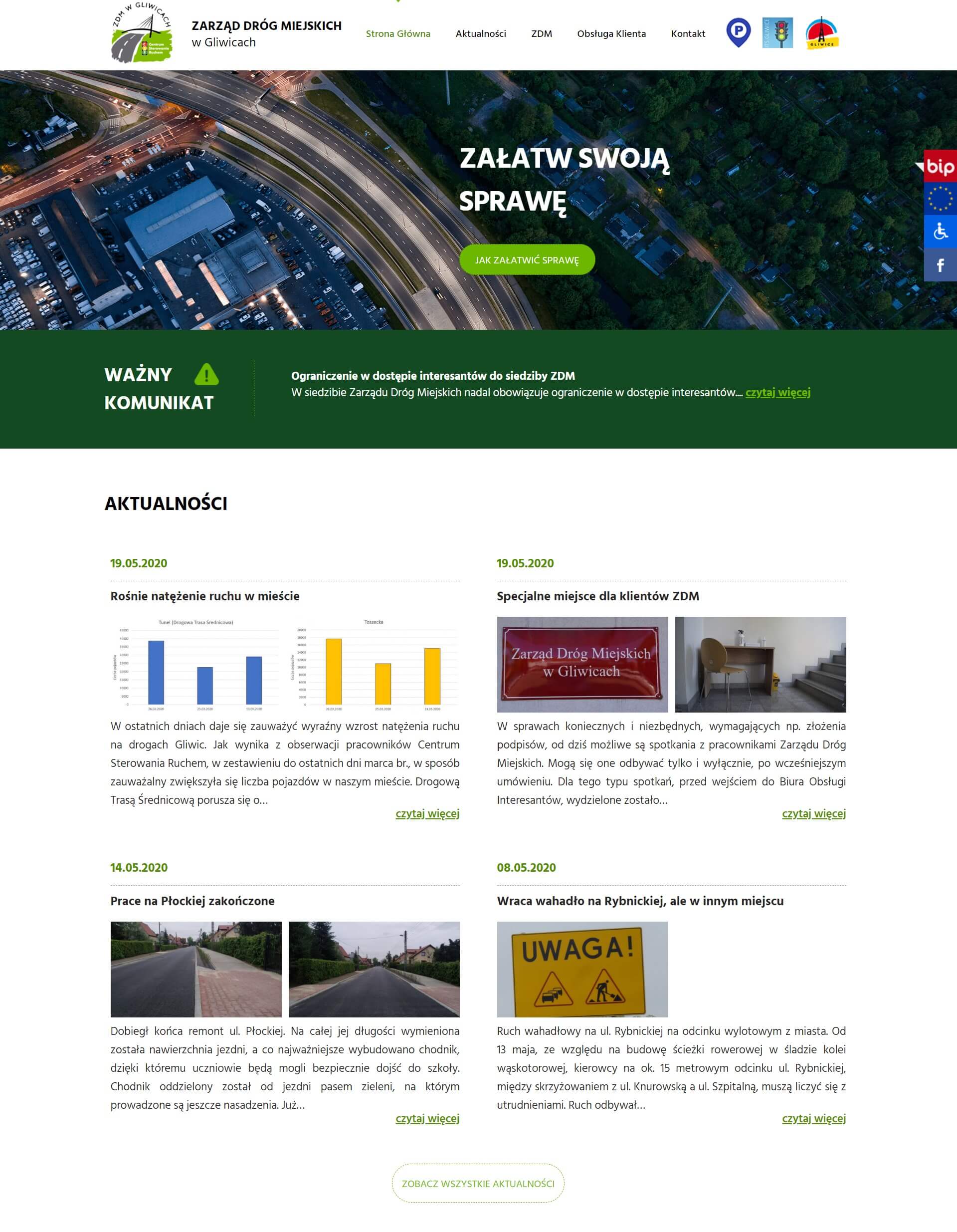 Strona internetowa dla Zarządu Dróg Miejskich w Gliwicach